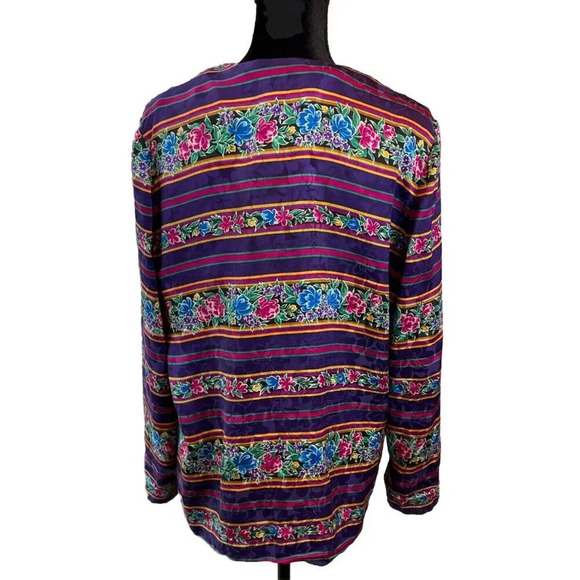 Adrianna Papell 12 Silk Hook & Eye Button Colorful Floral Shirt Granny Boho VTG - Picture 2 of 10